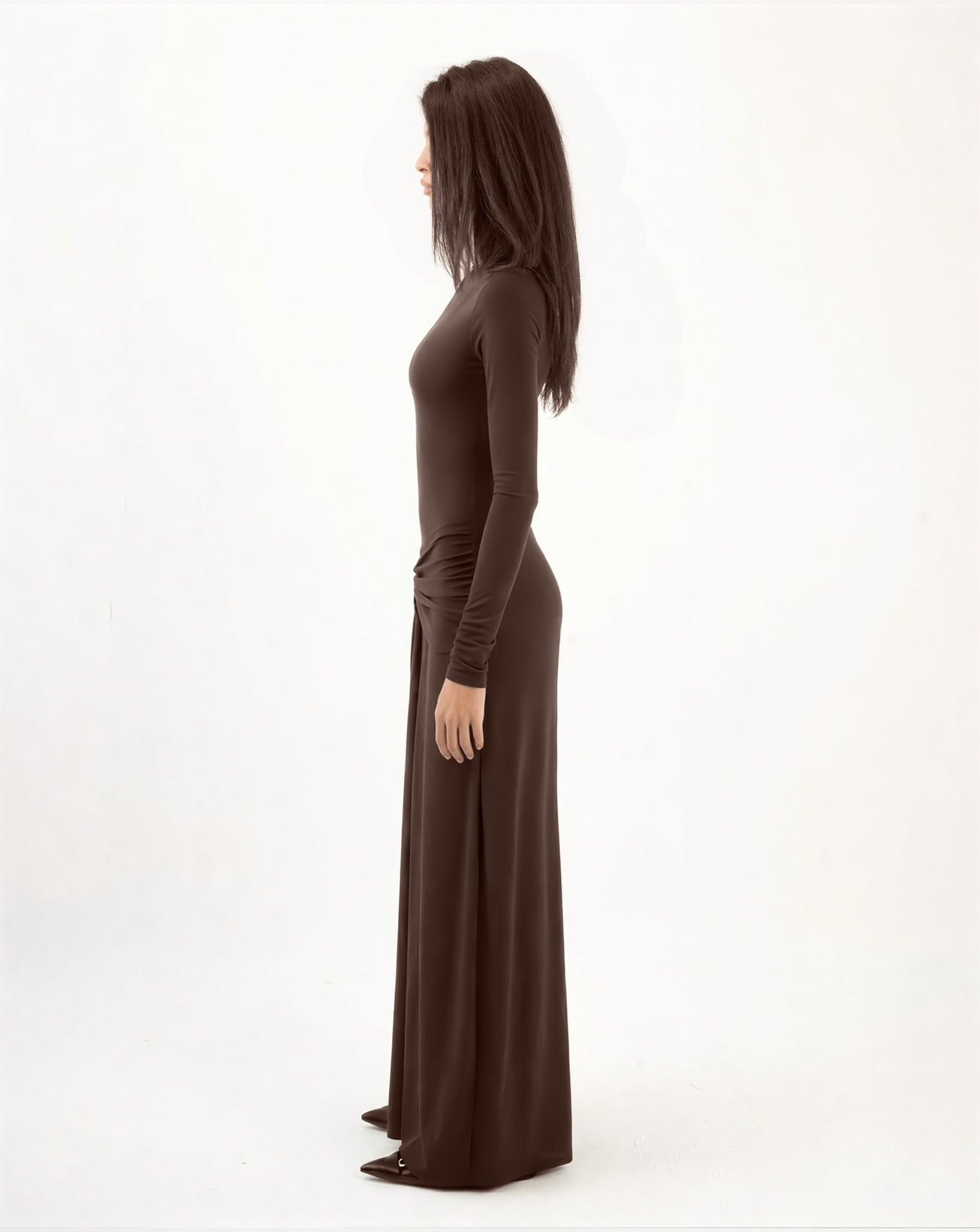 Miroir Maxi Asymmetric Neck Dress Brown