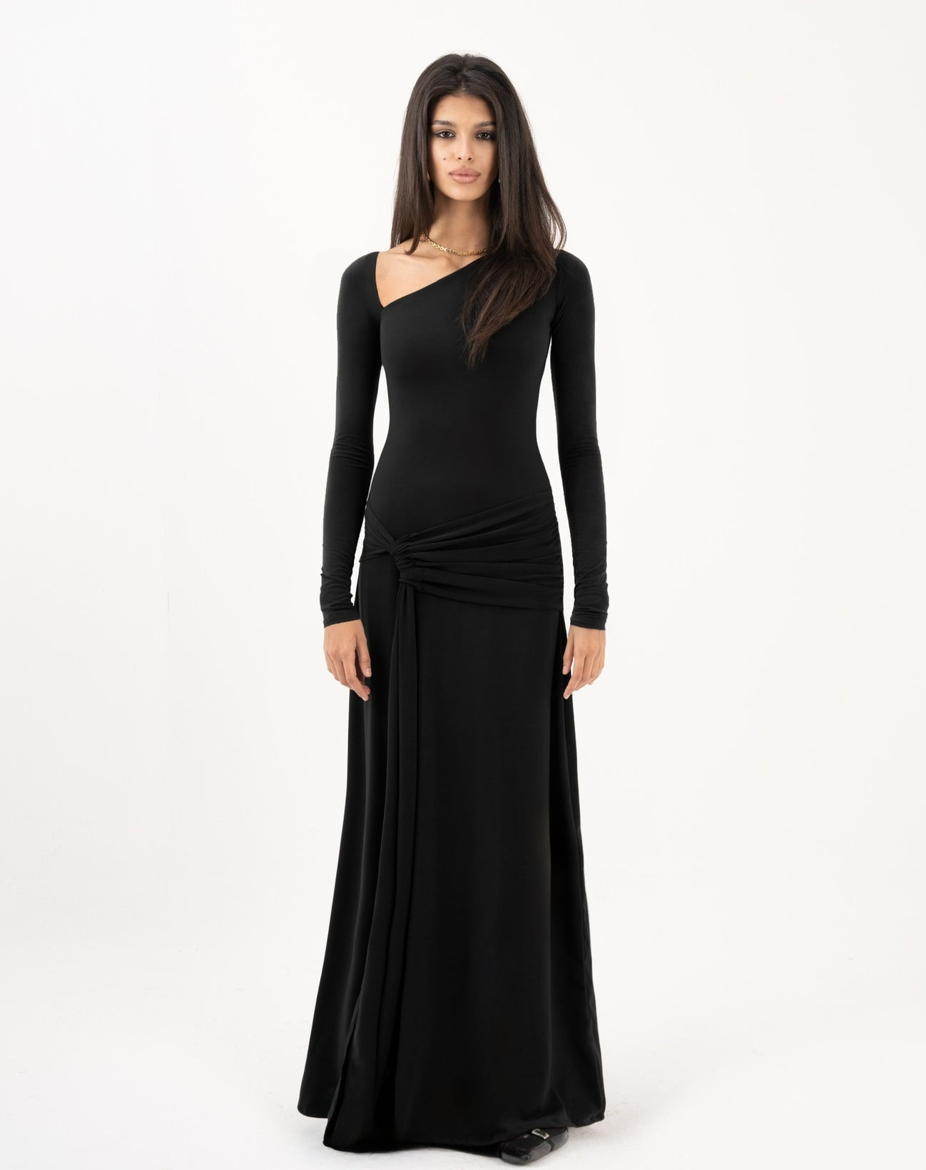 Miroir Maxi Asymmetric Neck Dress black